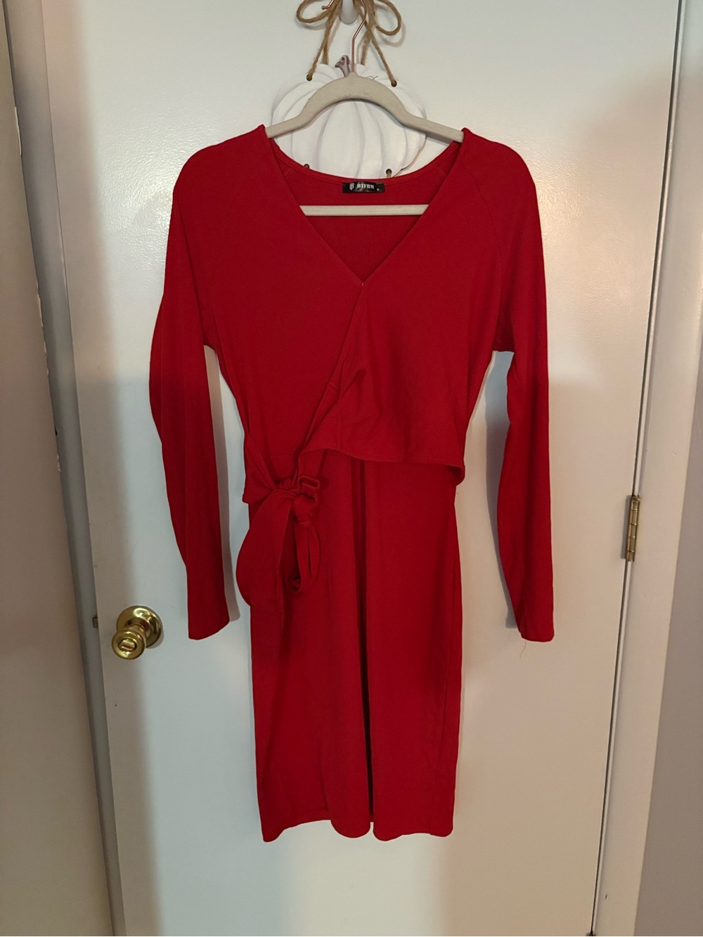 Classic Red Wrap Midi Dress with Tie Waist